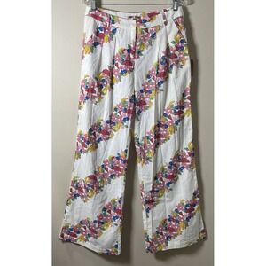 Bailey Rose Floral Tropical Fruit High Waisted Wide Leg Pants Women's Size Large